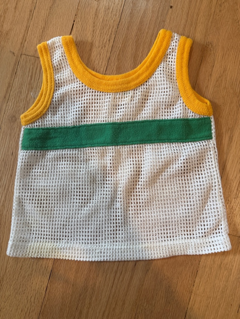 Vintage jcpenney toddler White Mesh Tank with Yellow Trim and Green Print